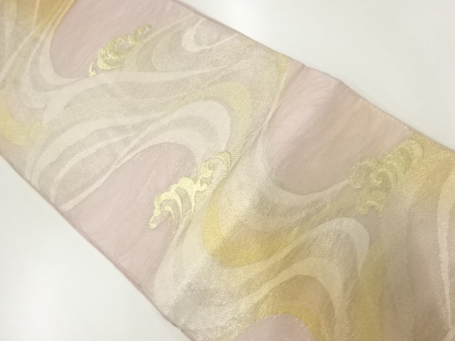 JAPANESE KIMONO / ANTIQUE FUKURO OBI FOR SUMMER / SILK / WOVEN ROUGH WAVE